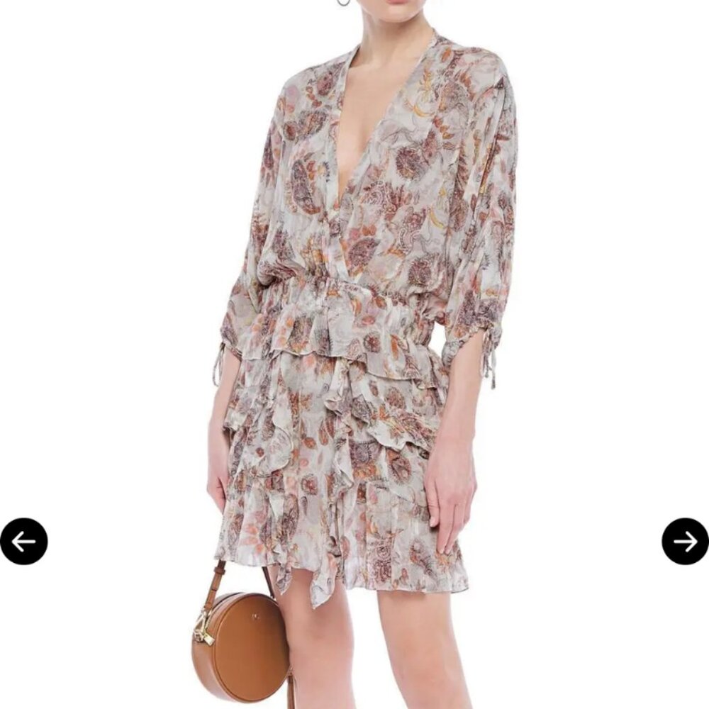 IRO PARIS oversize pristine ruffled printed gauze mini dress Size 40/8